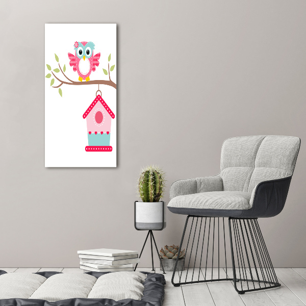 Cuadro de vidrio templado 4mm para pared vertical Búho en una rama