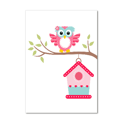 Cuadro de vidrio templado 4mm para pared vertical Búho en una rama