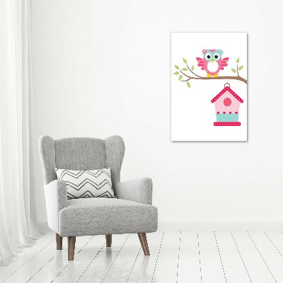 Cuadro de vidrio templado 4mm para pared vertical Búho en una rama