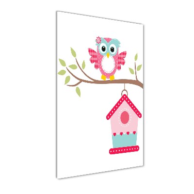 Cuadro de vidrio templado 4mm para pared vertical Búho en una rama