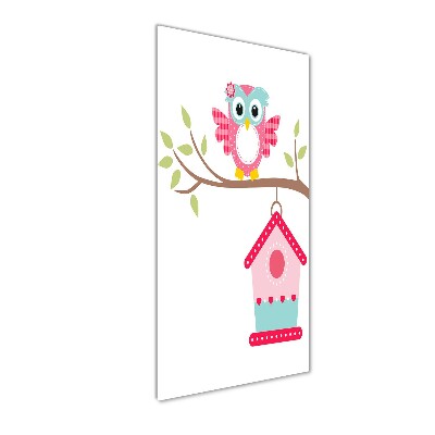 Cuadro de vidrio templado 4mm para pared vertical Búho en una rama