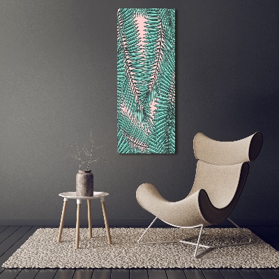 Cuadro de cristal moderno efecto brillo vertical hojas de palma