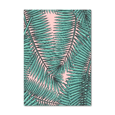 Cuadro de cristal moderno efecto brillo vertical hojas de palma