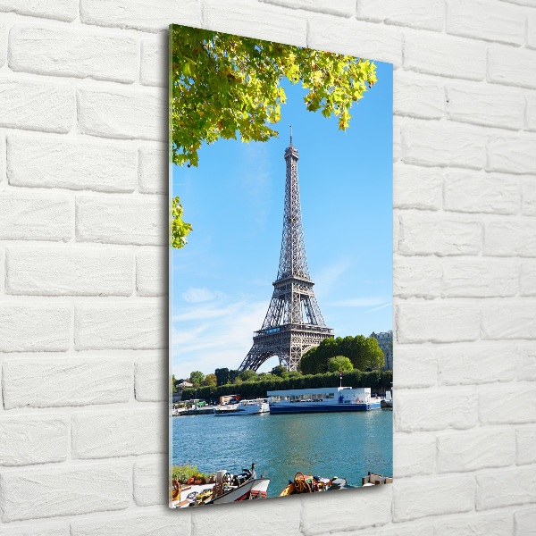 Cuadro decorativo en cristal con canto pulido vertical Torre Eiffel de París