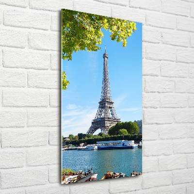 Cuadro decorativo en cristal con canto pulido vertical Torre Eiffel de París