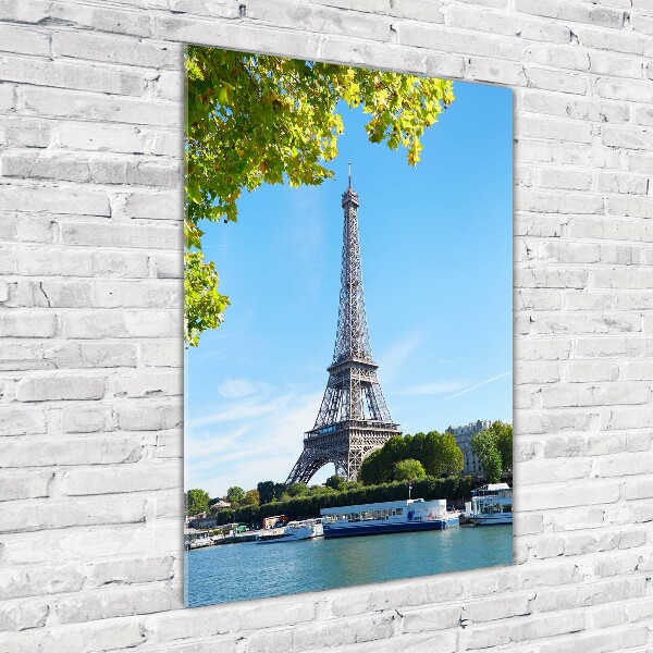 Cuadro decorativo en cristal con canto pulido vertical Torre Eiffel de París