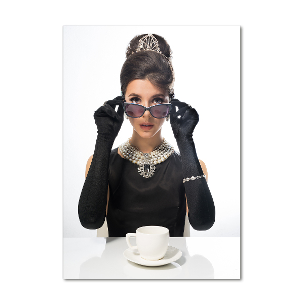 Cuadro decorativo en cristal con canto pulido vertical Mujer con gafas