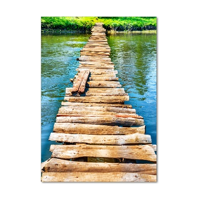 Fotocuadro de cristal elegante para hogar vertical Puente de madera