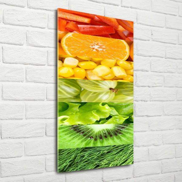 Cuadro de cristal moderno efecto brillo vertical Frutas y verduras