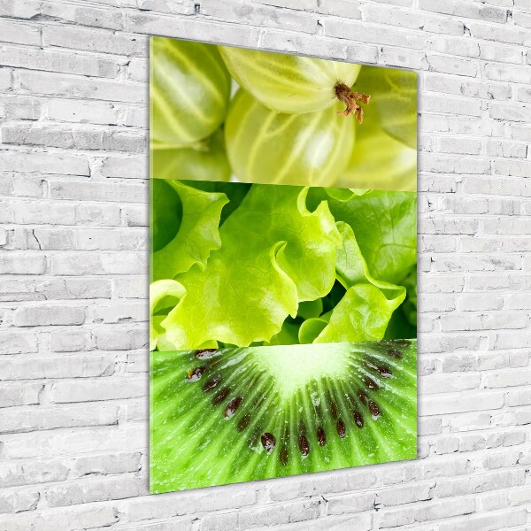 Cuadro de cristal moderno efecto brillo vertical Frutas y verduras