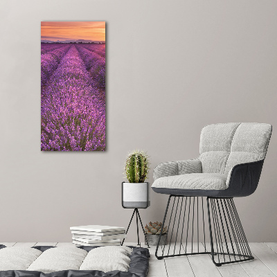 Cuadro decorativo en cristal con canto pulido vertical campo de lavanda