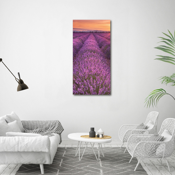 Cuadro decorativo en cristal con canto pulido vertical campo de lavanda