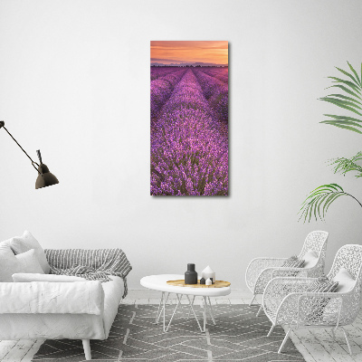 Cuadro decorativo en cristal con canto pulido vertical campo de lavanda
