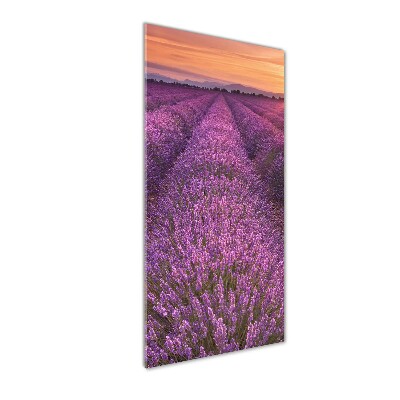 Cuadro decorativo en cristal con canto pulido vertical campo de lavanda