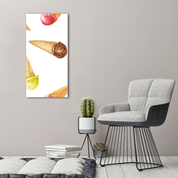 Fotocuadro de cristal elegante para hogar vertical Helado en cono de waffle