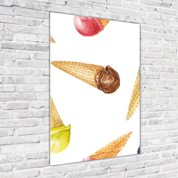 Fotocuadro de cristal elegante para hogar vertical Helado en cono de waffle