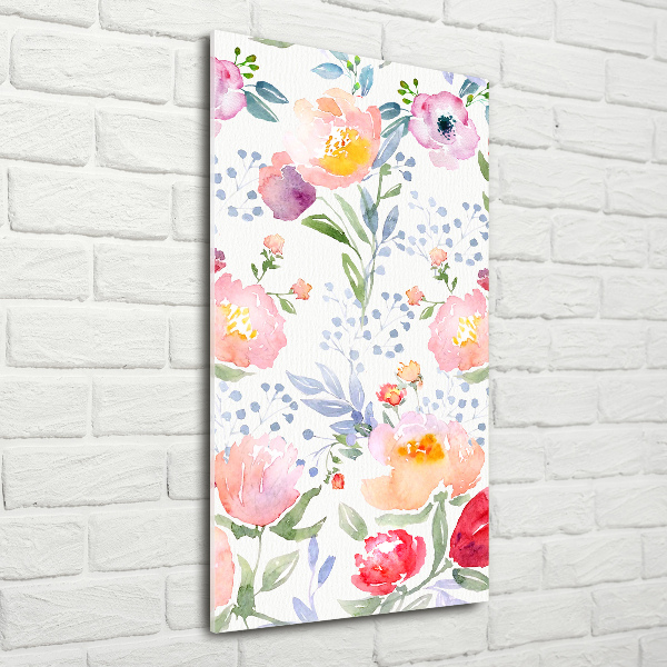 Cuadro de cristal moderno efecto brillo vertical Amapolas