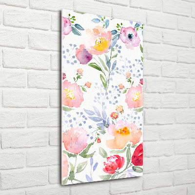 Cuadro de cristal moderno efecto brillo vertical Amapolas