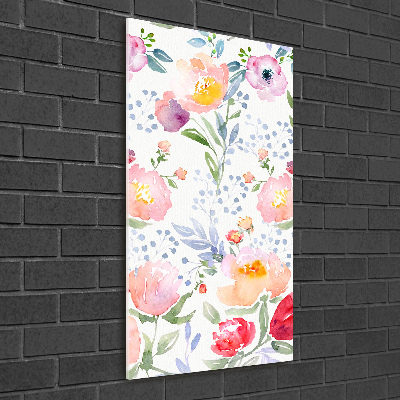 Cuadro de cristal moderno efecto brillo vertical Amapolas