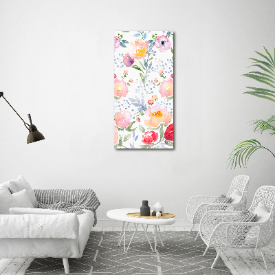 Cuadro de cristal moderno efecto brillo vertical Amapolas