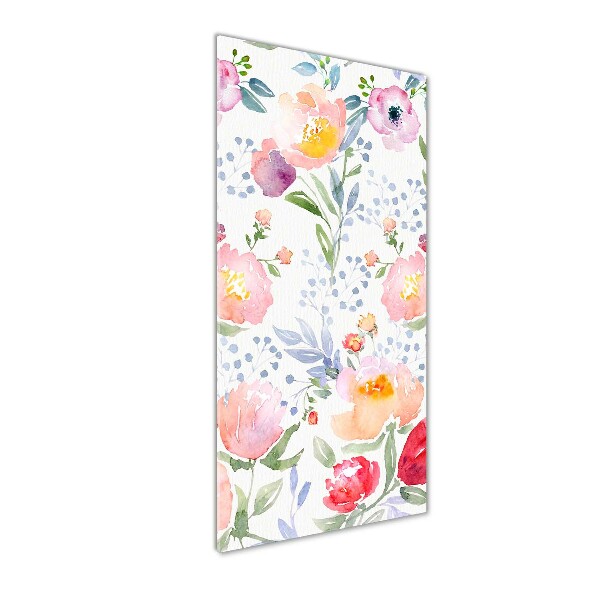 Cuadro de cristal moderno efecto brillo vertical Amapolas