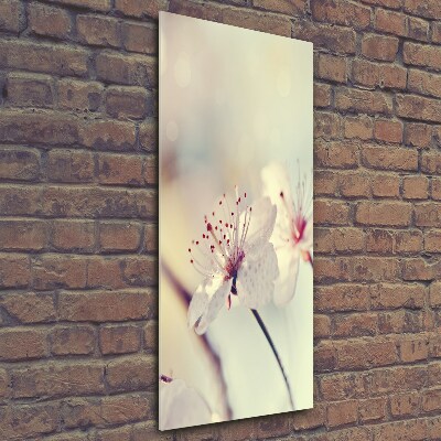 Cuadro de cristal moderno efecto brillo vertical flores de cerezo