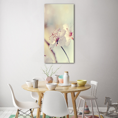 Cuadro de cristal moderno efecto brillo vertical flores de cerezo