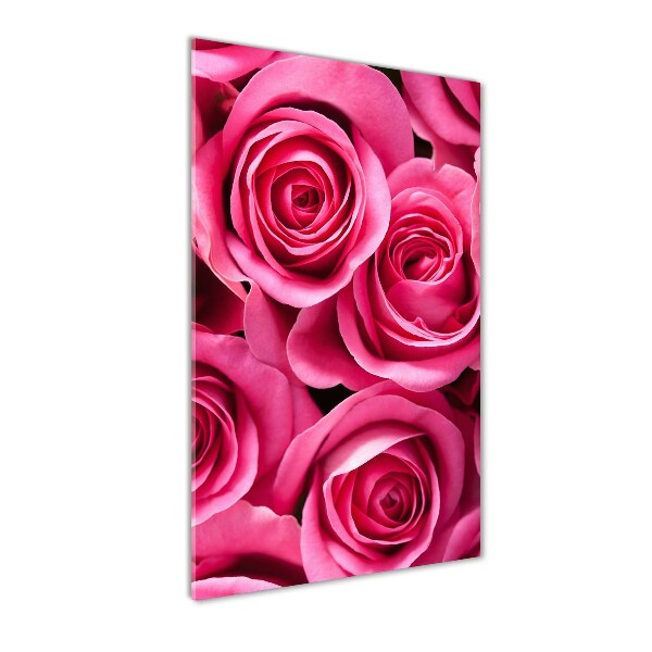 Cuadro decorativo en cristal con canto pulido vertical rosas rosadas
