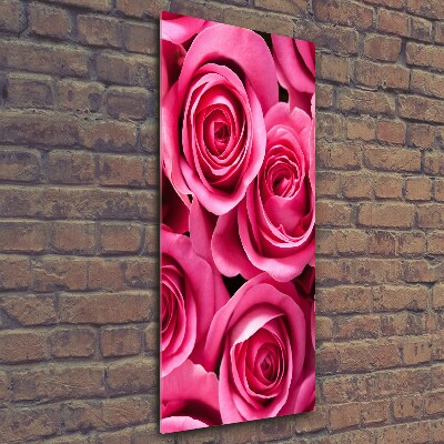 Cuadro decorativo en cristal con canto pulido vertical rosas rosadas
