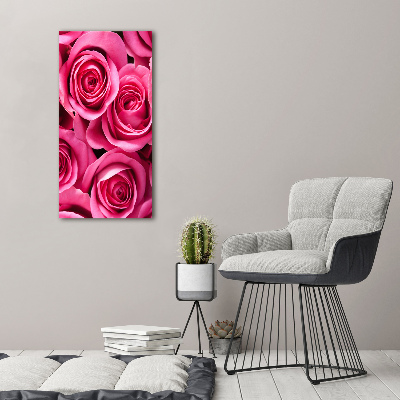 Cuadro decorativo en cristal con canto pulido vertical rosas rosadas