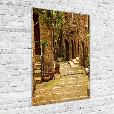 Cuadro decorativo en cristal con canto pulido vertical calles italianas