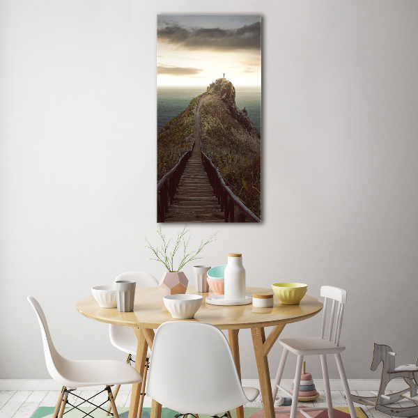 Cuadro decorativo en cristal con canto pulido vertical Camino sobre la roca