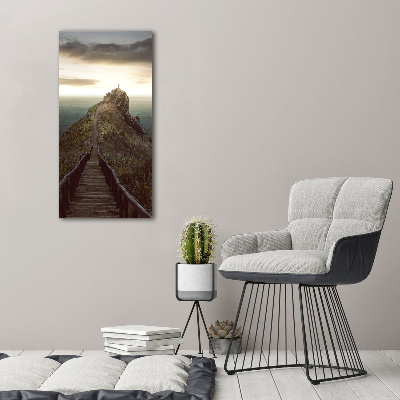 Cuadro decorativo en cristal con canto pulido vertical Camino sobre la roca