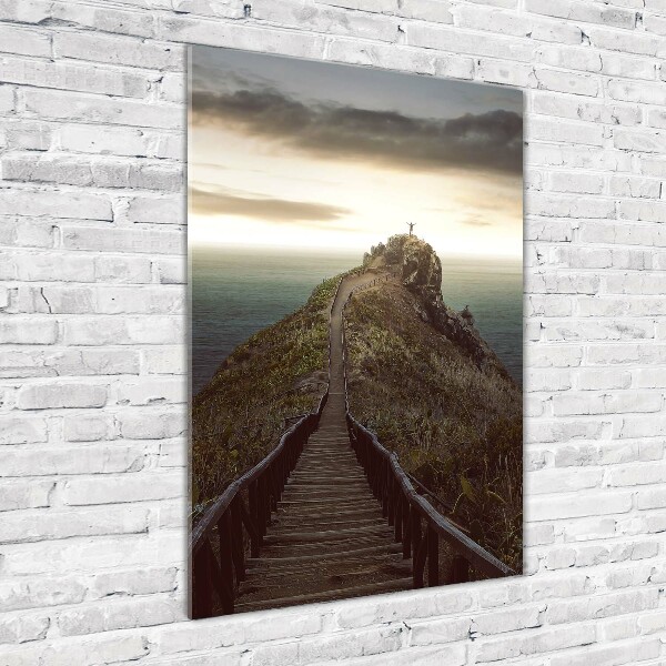 Cuadro decorativo en cristal con canto pulido vertical Camino sobre la roca