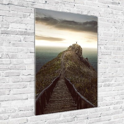 Cuadro decorativo en cristal con canto pulido vertical Camino sobre la roca