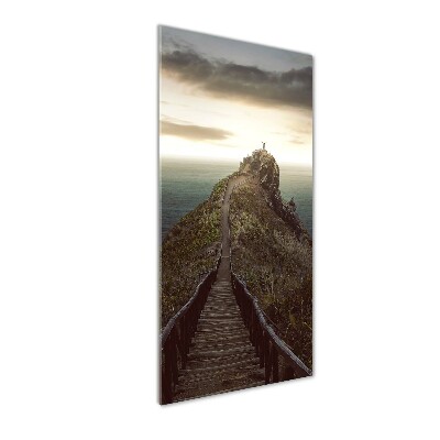 Cuadro decorativo en cristal con canto pulido vertical Camino sobre la roca