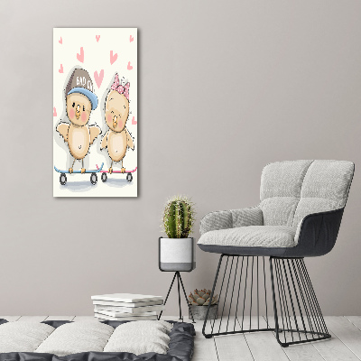 Fotocuadro de cristal elegante para hogar vertical Pollos en patineta