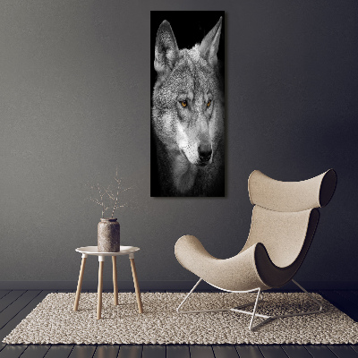 Cuadro de cristal moderno efecto brillo vertical Retrato de un lobo