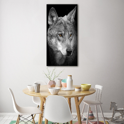 Cuadro de cristal moderno efecto brillo vertical Retrato de un lobo
