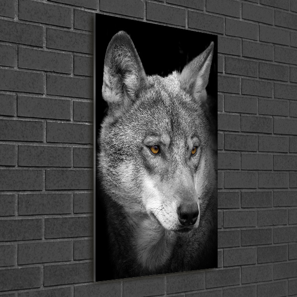 Cuadro de cristal moderno efecto brillo vertical Retrato de un lobo
