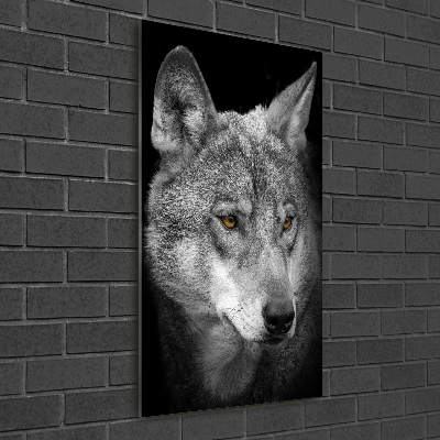 Cuadro de cristal moderno efecto brillo vertical Retrato de un lobo