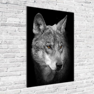 Cuadro de cristal moderno efecto brillo vertical Retrato de un lobo