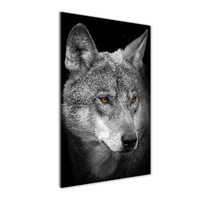Cuadro de cristal moderno efecto brillo vertical Retrato de un lobo