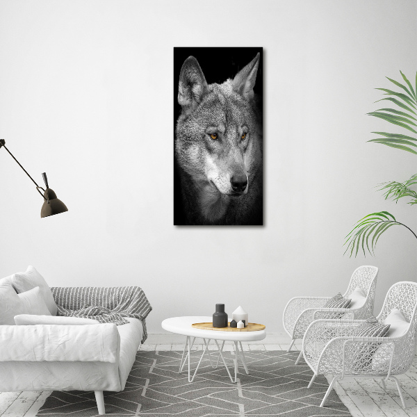 Cuadro de cristal moderno efecto brillo vertical Retrato de un lobo