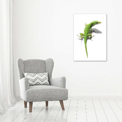 Cuadro decorativo en cristal con canto pulido vertical lagarto verde