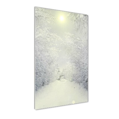 Cuadro de cristal moderno efecto brillo vertical Bosque en invierno