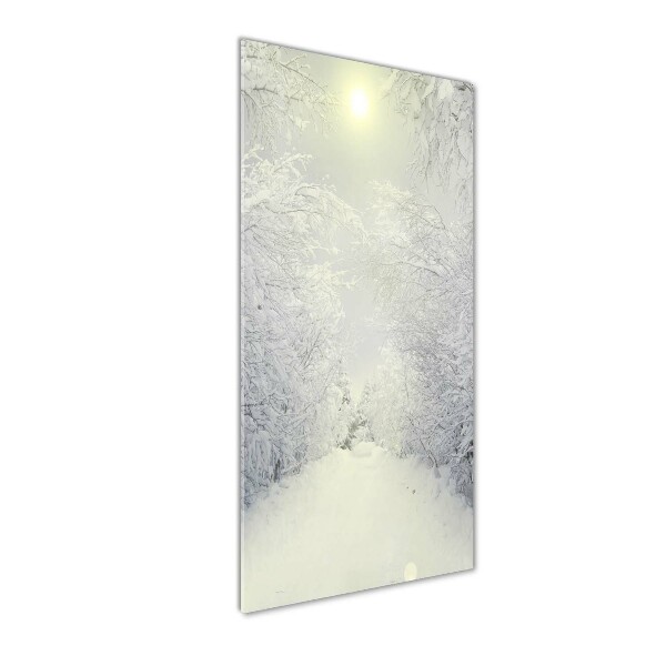 Cuadro de cristal moderno efecto brillo vertical Bosque en invierno