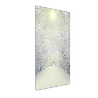Cuadro de cristal moderno efecto brillo vertical Bosque en invierno
