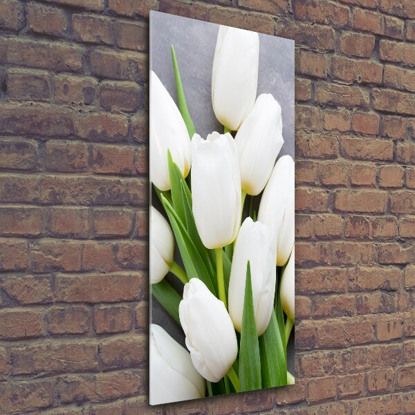 Fotocuadro de cristal elegante para hogar vertical tulipanes blancos