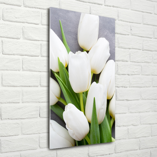 Fotocuadro de cristal elegante para hogar vertical tulipanes blancos